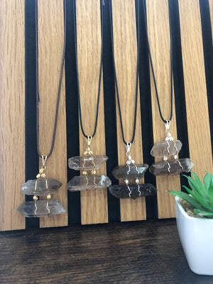 Raw Smoky Quartz double point necklace