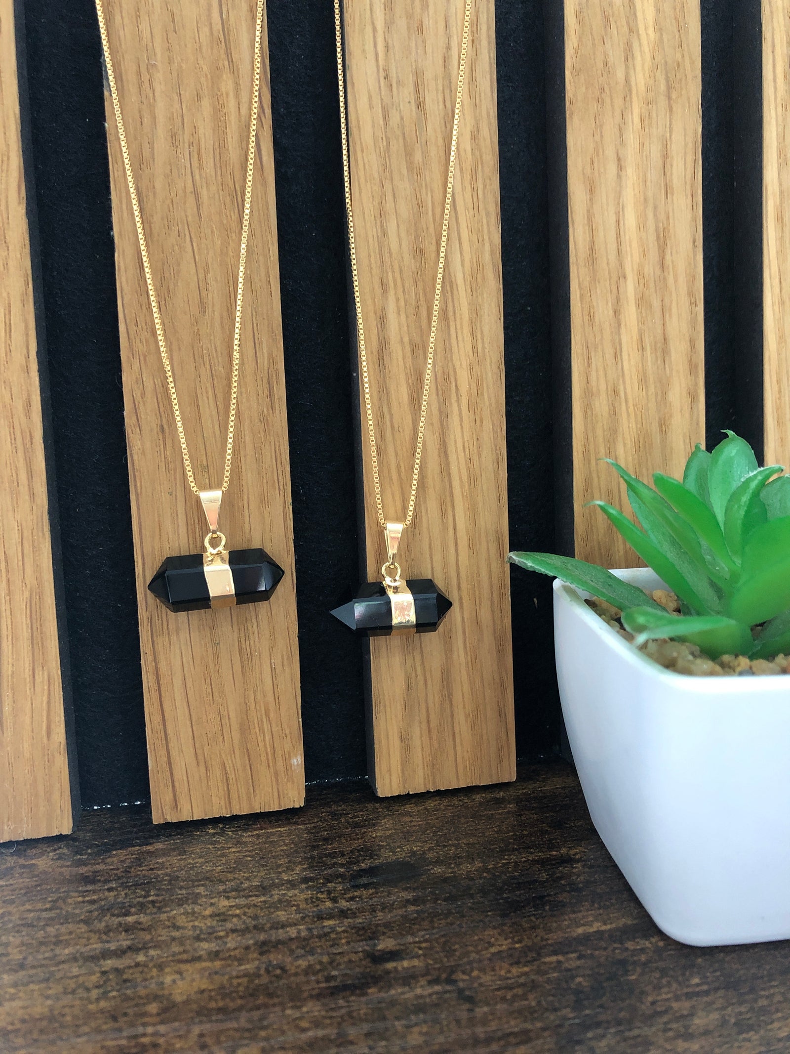 Black tourmaline gold plated necklaces