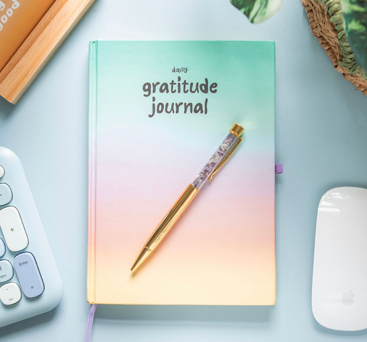 MULTICOLOURED GRATITUDE JOURNAL WITH AMETHYST PEN