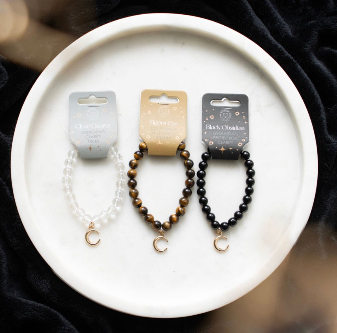 HEALING CRYSTAL CLEAR QUARTZ, BLACK OBSIDIAN , TIGERS EYE BRACELETS
