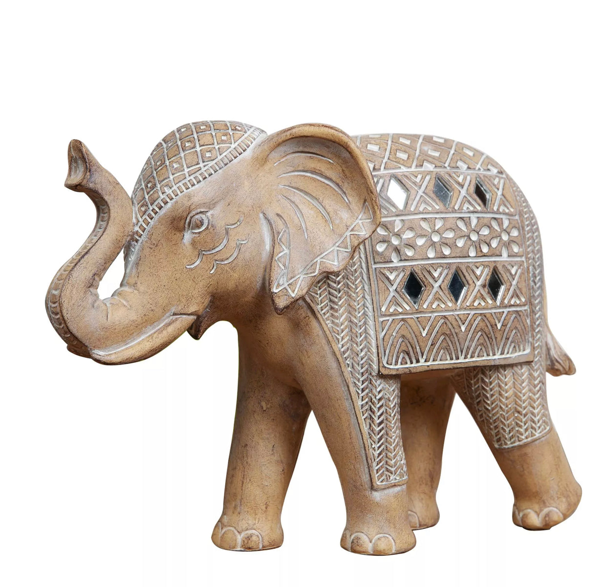 EMBOSSED ELEPHANT WITH MIRROR DETAIL FIGURINE 16.5CM