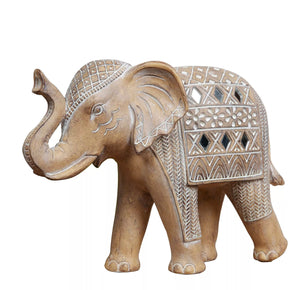 EMBOSSED ELEPHANT WITH MIRROR DETAIL FIGURINE 16.5CM