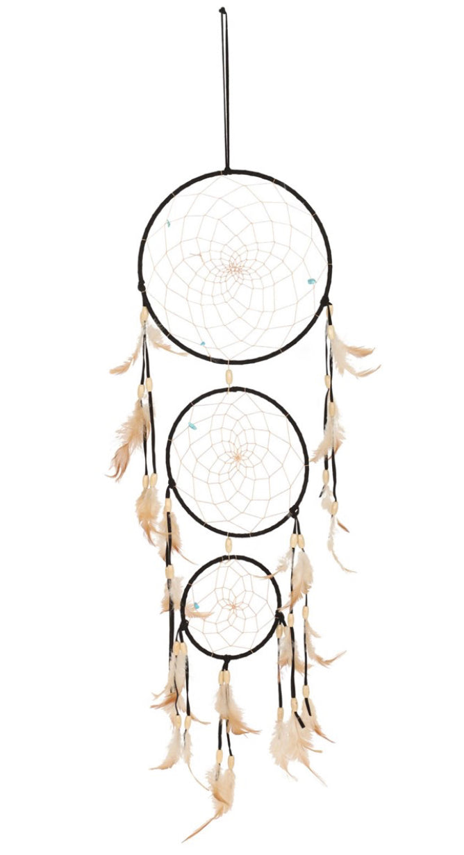 BLACK TRIPLE DREAMCATCHER WITH FEATHERS