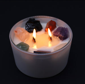 Seven chakra crystal candle