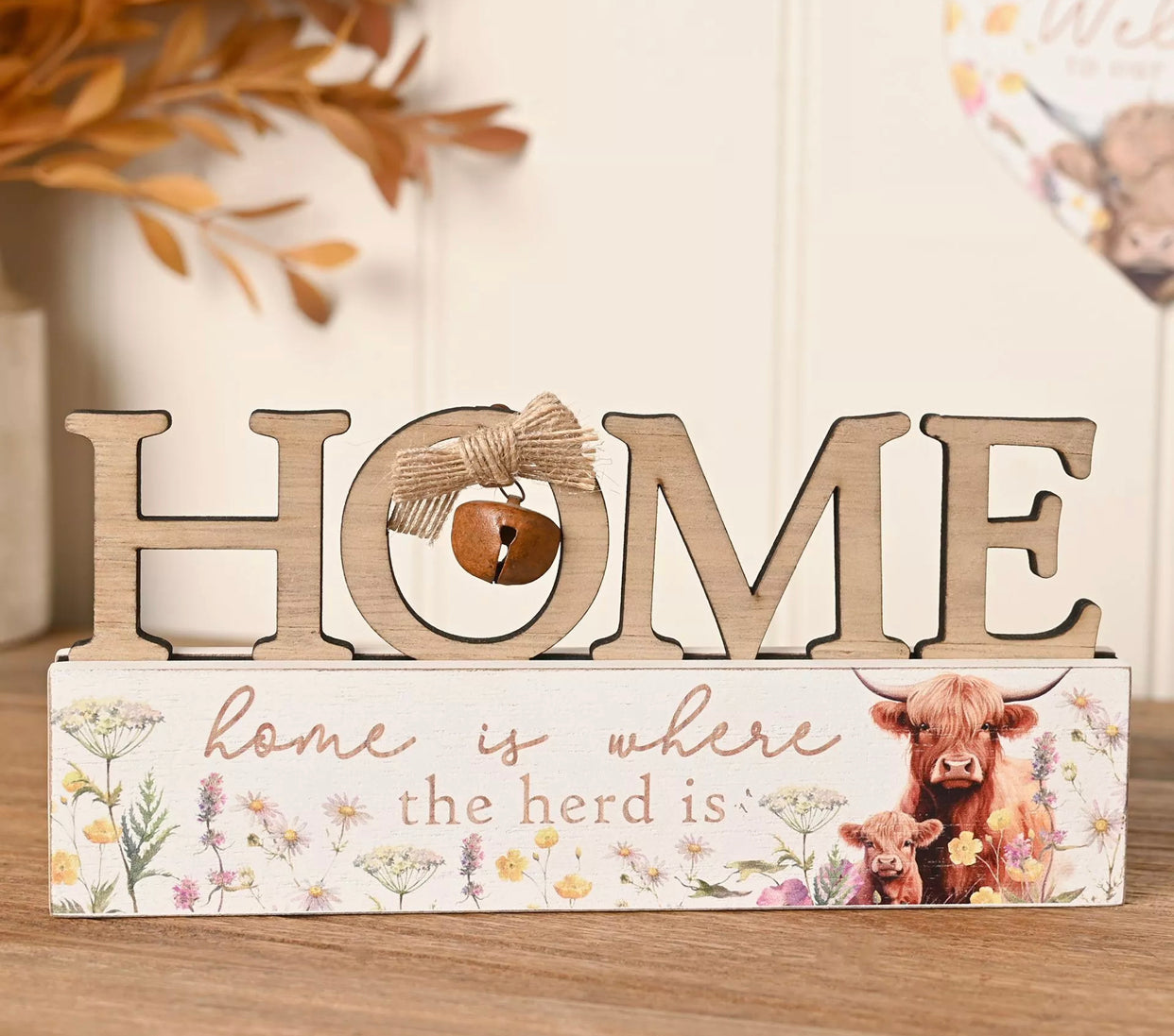 HIGHLAND COW MANTLE PLAQUE "HOME IS WHERE THE HERD IS"