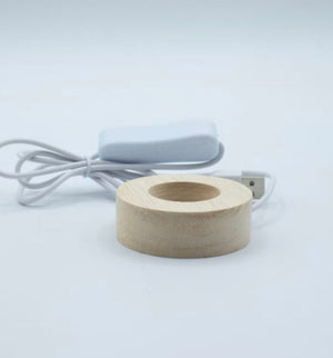 3x 6cm Round Wooden CRYSTAL USB LED Stand - Cool/Warm/Daylight