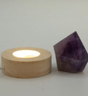 3x 6cm Round Wooden CRYSTAL USB LED Stand - Cool/Warm/Daylight
