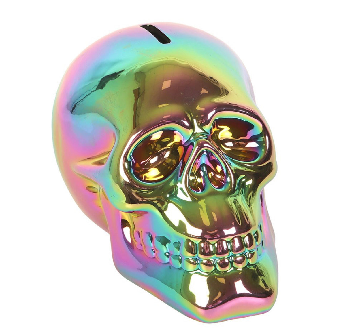 16CM METALLIC LOOK SKULL MONEY BANK