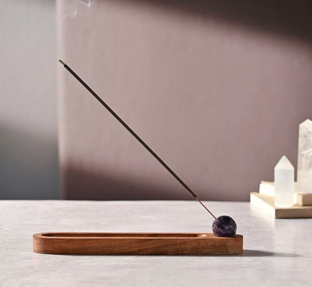 SERENITY WOODEN INCENSE HOLDER - AMETHYST BALL
