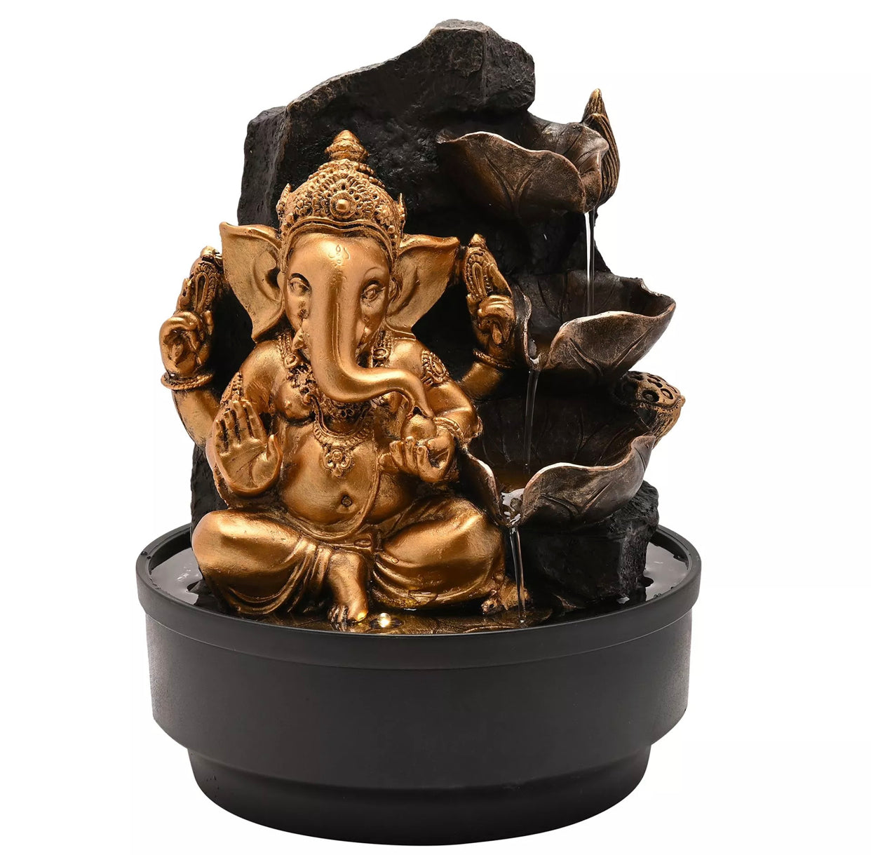 JULIANA GOLD GANESH WATER FOUNTAIN WITH LED LIGHTS