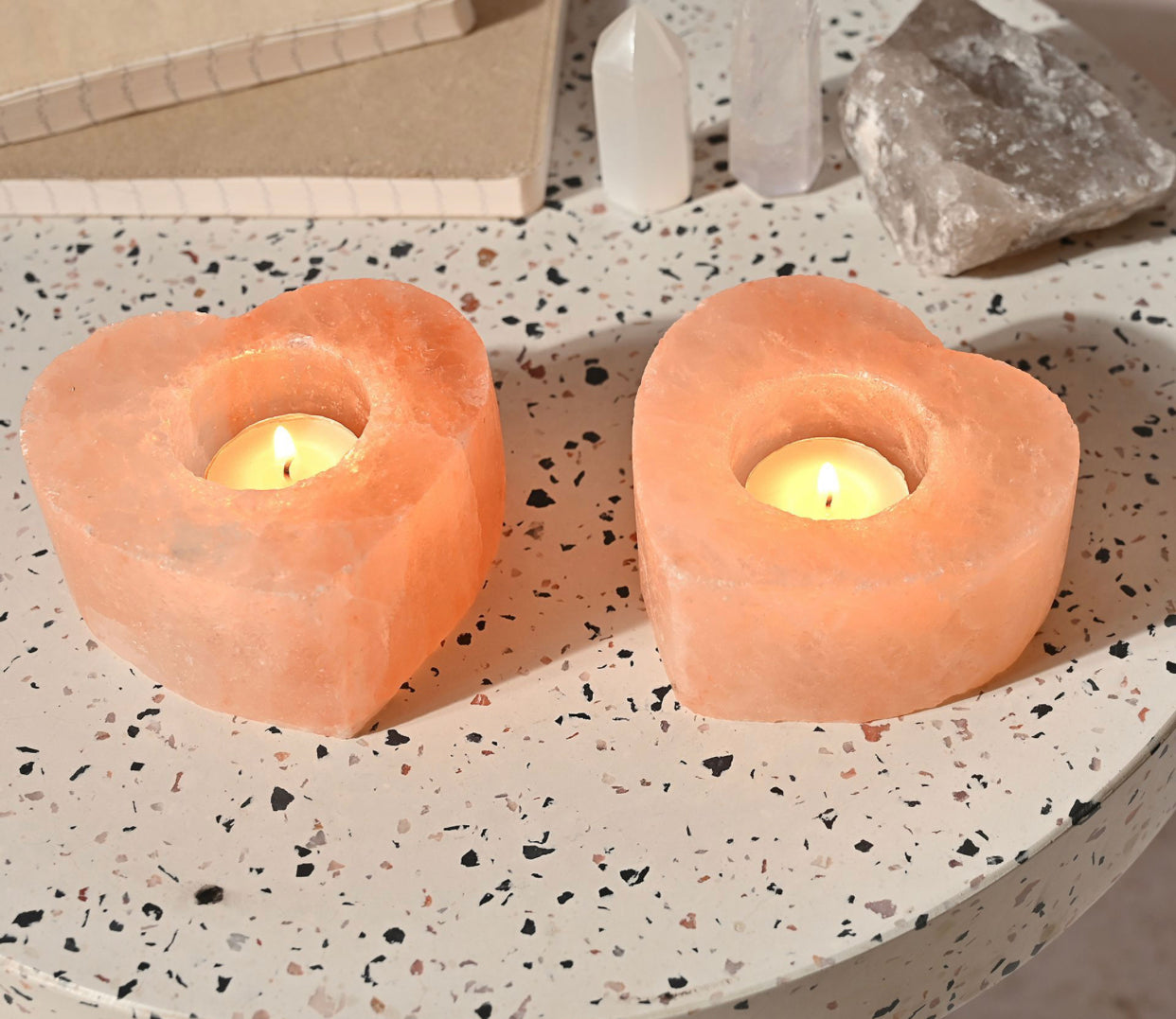 SERENITY SET OF 2 HIMALAYAN SALT TEA LIGHT HOLDERS - HEART