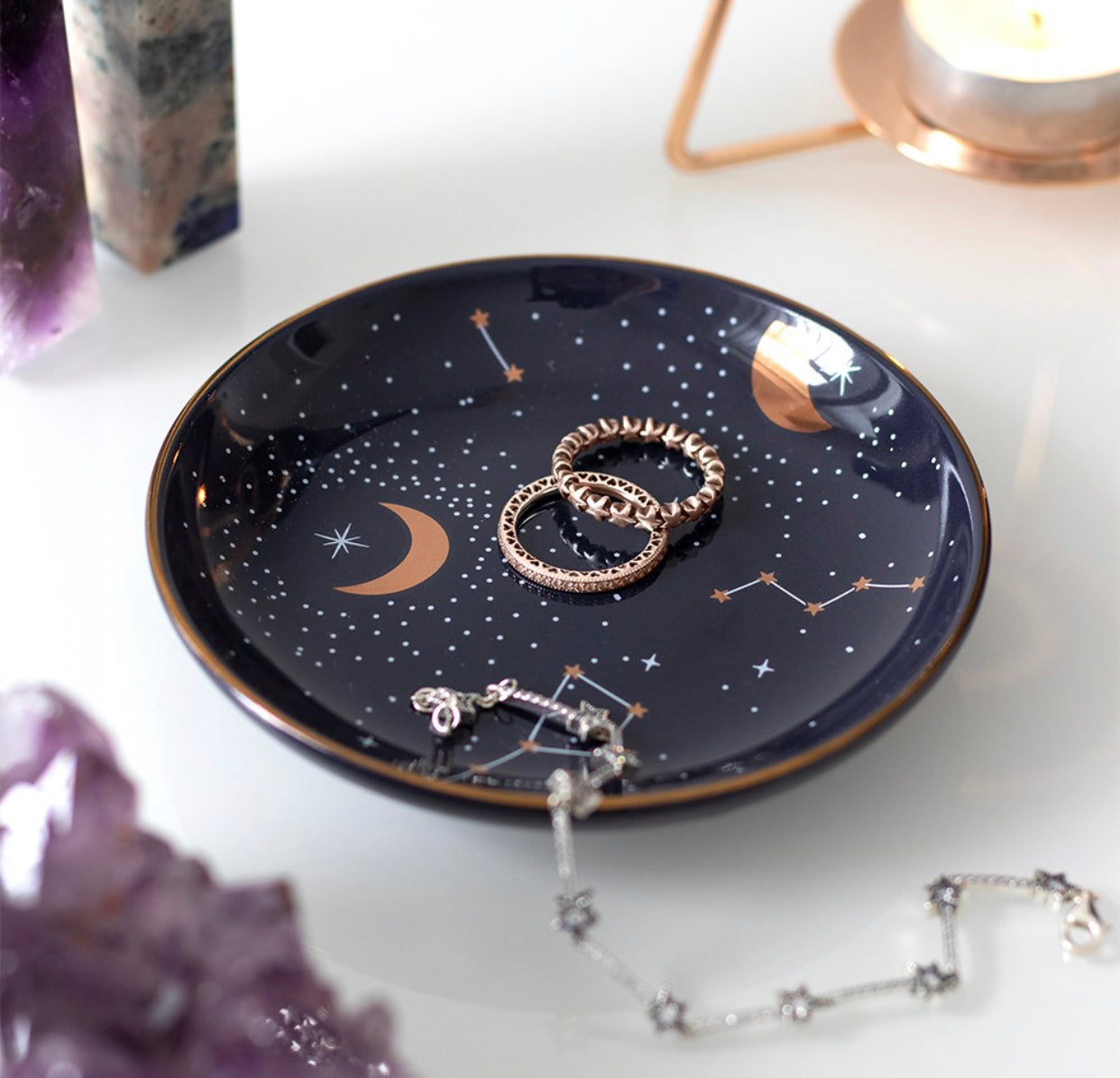 10.5CM CERAMIC PURPLE STAR SIGN TRINKET DISH