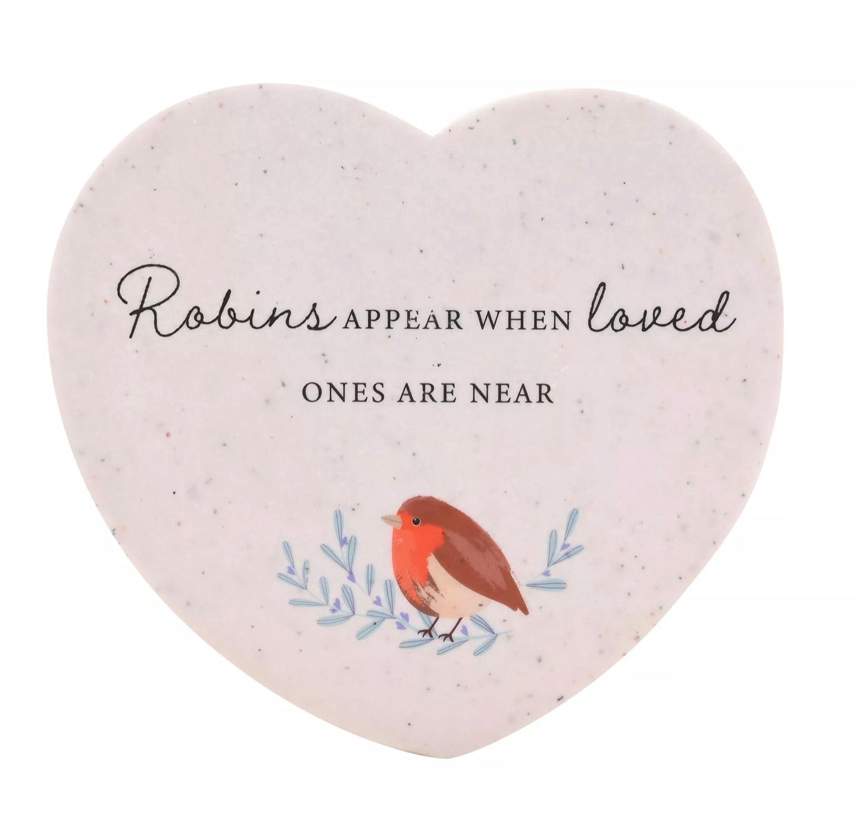 THOUGHTS OF YOU ROBIN RESIN STONE HEART PLAQUE