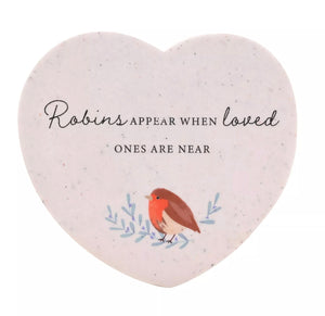 THOUGHTS OF YOU ROBIN RESIN STONE HEART PLAQUE