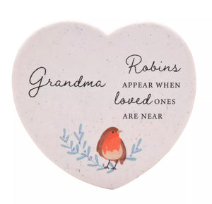 THOUGHTS OF YOU ROBIN RESIN STONE HEART PLAQUE