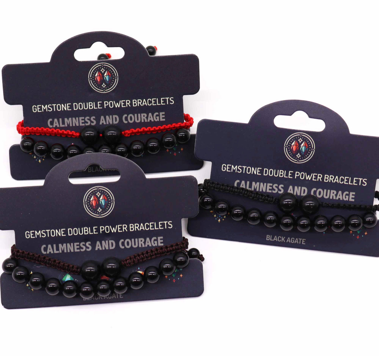 Gemstone Double Power Bracelets- Black Agate