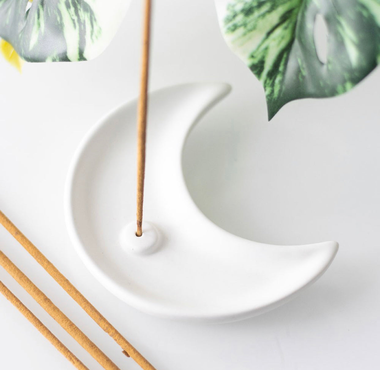 WHITE CRESCENT MOON INCENSE STICK HOLDER