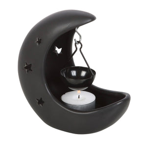 BLACK CRESCENT MOON HANGING OIL BURNER