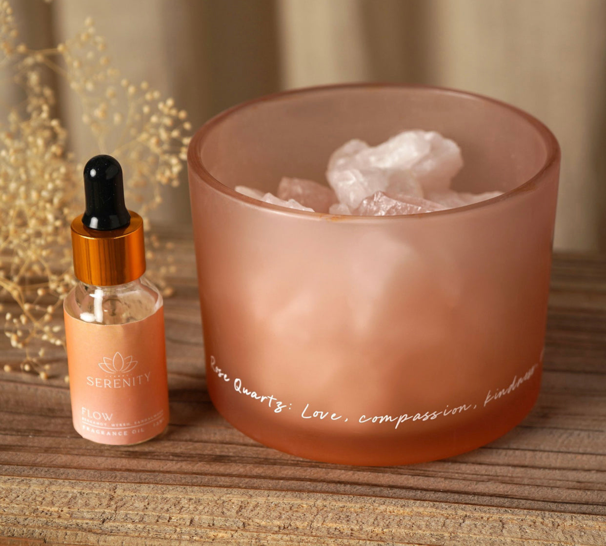SERENITY ROSE QUARTZ CRYSTAL BOWL DIFFUSER & OIL