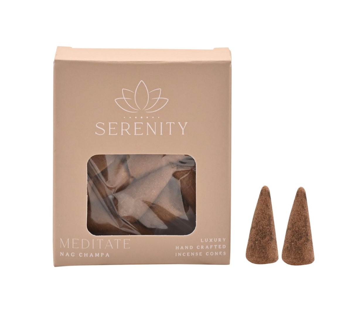 SERENITY MEDITATE 10 INCENSE CONES - NAG CHAMPA