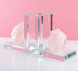 ROSE QUARTZ & GLASS BOOKENDS