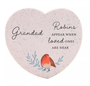 THOUGHTS OF YOU ROBIN RESIN STONE HEART PLAQUE