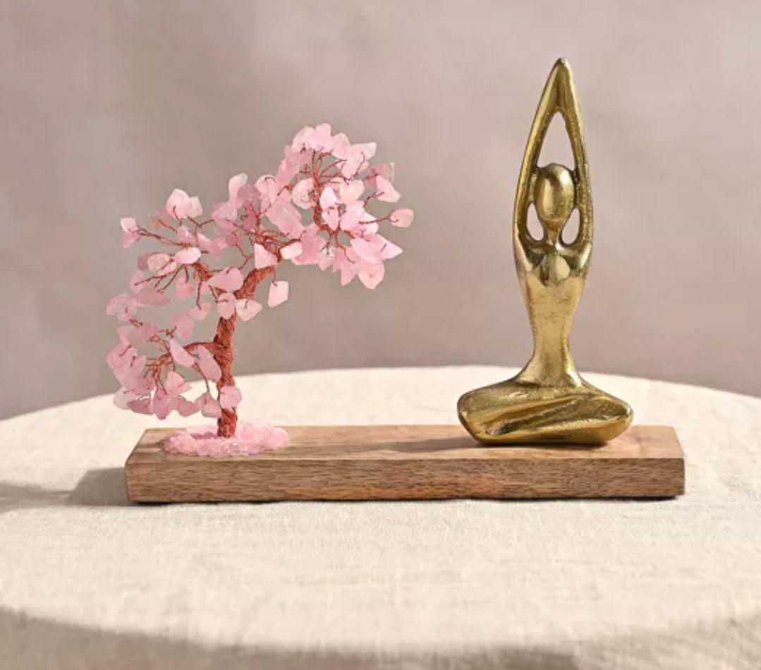 SERENITY GEMSTONE TREE YOGA ORNAMENT - ROSE QUARTZ