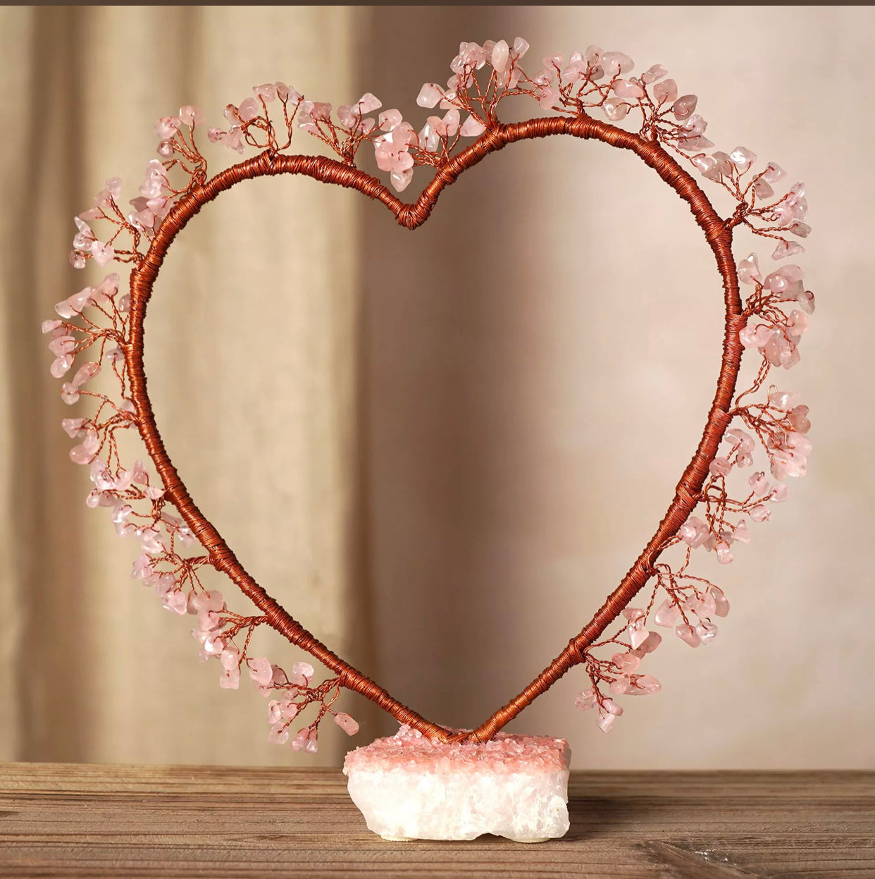 SERENITY ROSE QUARTZ HEART SHAPED TREE