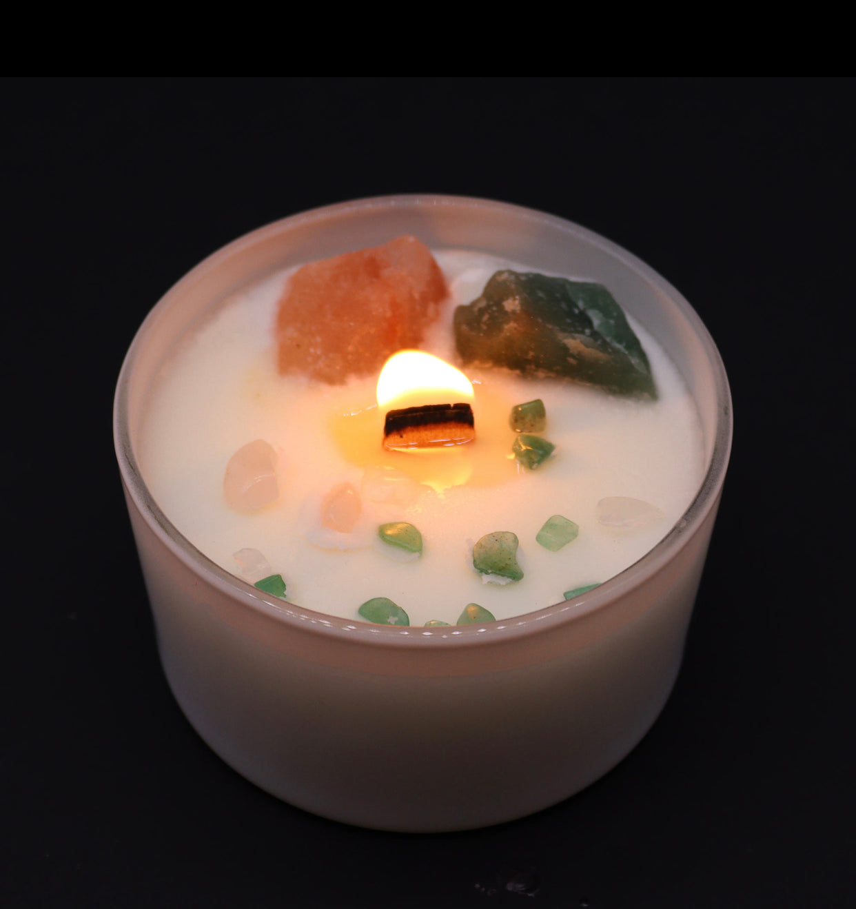 Heart chakra crystal candle