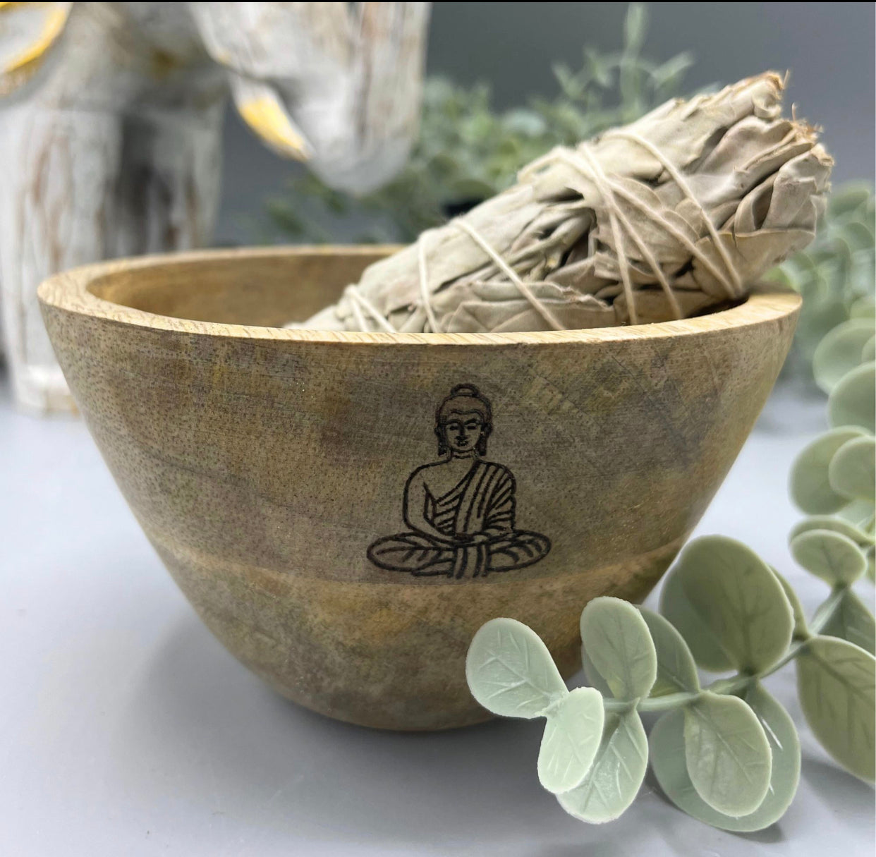 Wooden Buddha smudge bowl