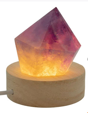 3x 6cm Round Wooden CRYSTAL USB LED Stand - Cool/Warm/Daylight