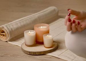 SERENITY TRANQUIL SET OF 3 VOTIVE CANDLES - FLOW, BALANCE & BREATHE