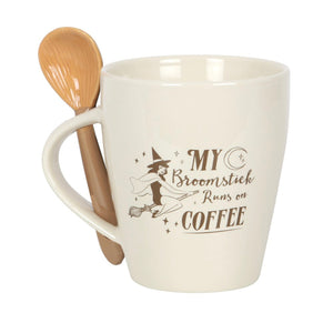 MY BROOMSTICK RUNS ON COFFEE MUG AND SPOON SET