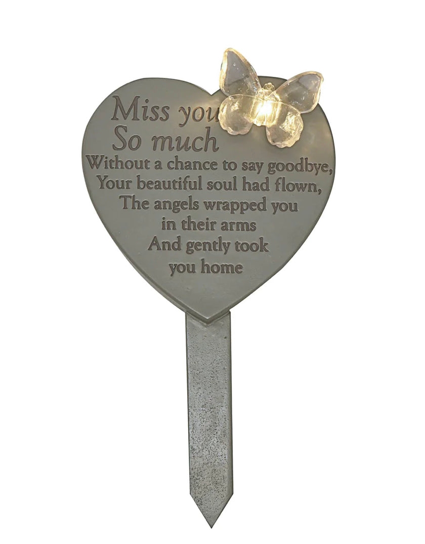 Memorial Solar Light Up Heart Plaque - Miss You So Much