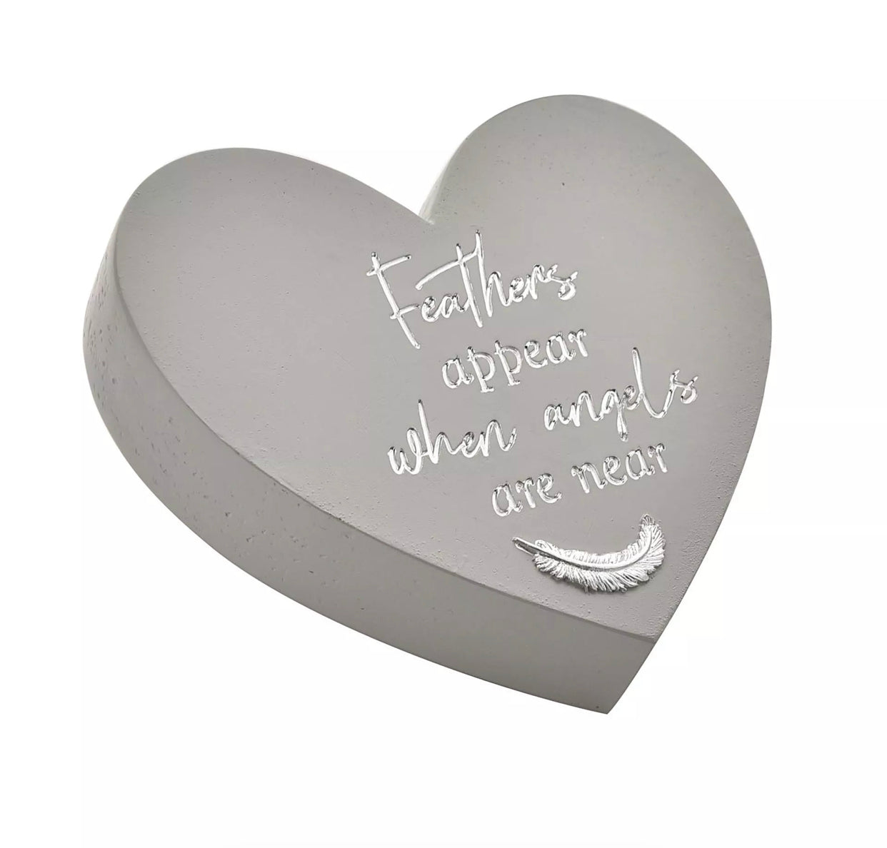 THOUGHTS OF YOU MEMORIAL GRAVESIDE HEART PLAQUE - FEATHERS