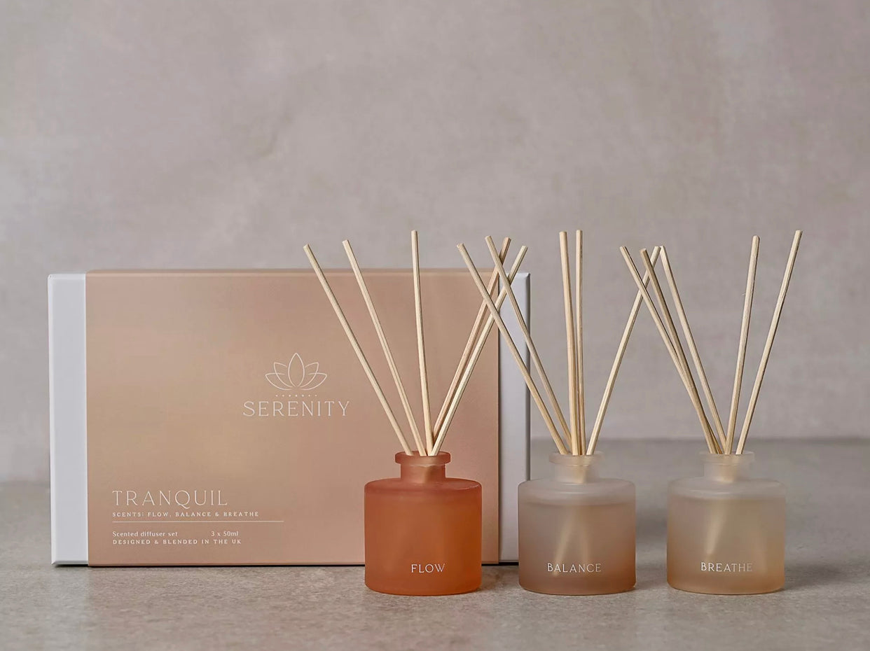 SERENITY TRANQUIL SET OF 3 DIFFUSERS - FLOW, BALANCE & BREATHE