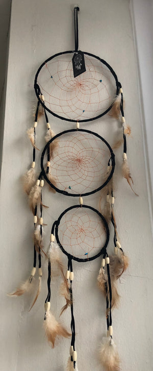 BLACK TRIPLE DREAMCATCHER WITH FEATHERS