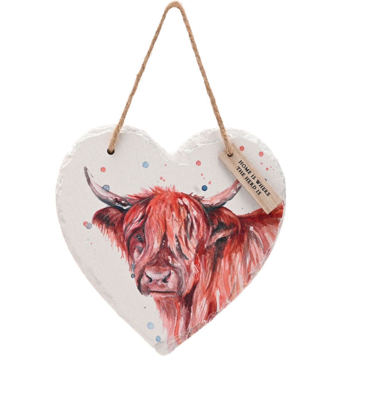 MEG HAWKINS SLATE HANGING HEART - HIGHLAND COW