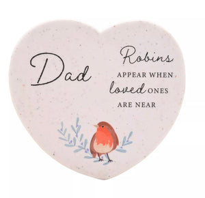 THOUGHTS OF YOU ROBIN RESIN STONE HEART PLAQUE