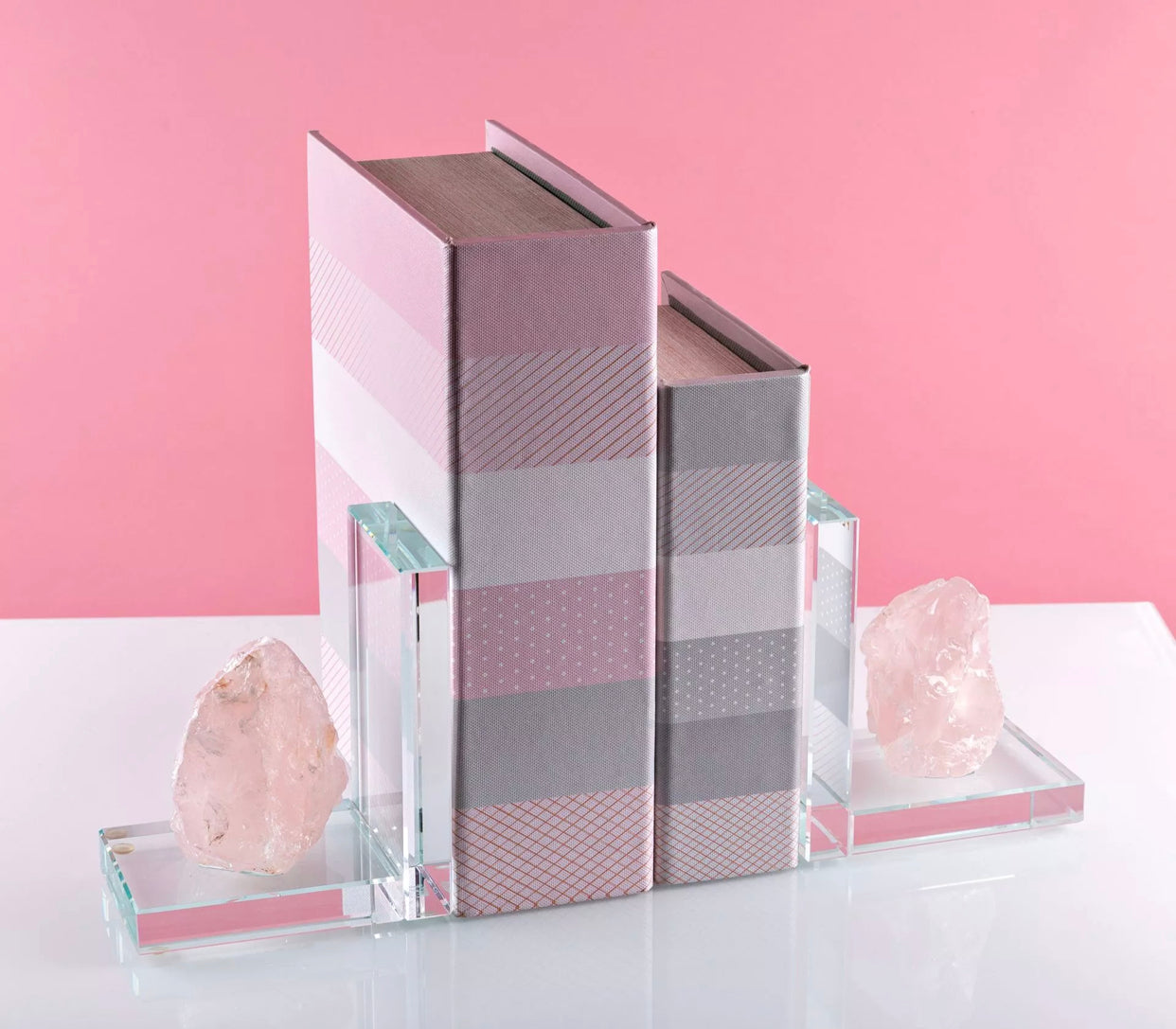 ROSE QUARTZ & GLASS BOOKENDS