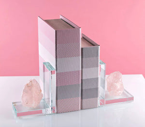 ROSE QUARTZ & GLASS BOOKENDS