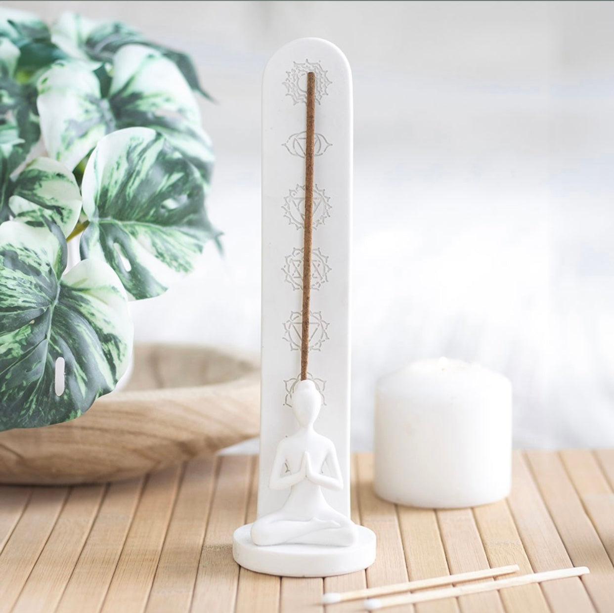 WHITE CHAKRA AND YOGA POSE INCENSE STICK HOLDER
