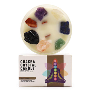 Seven chakra crystal candle