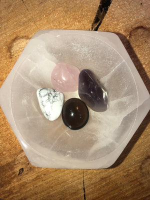 Selenite hex bowl and wellness packs