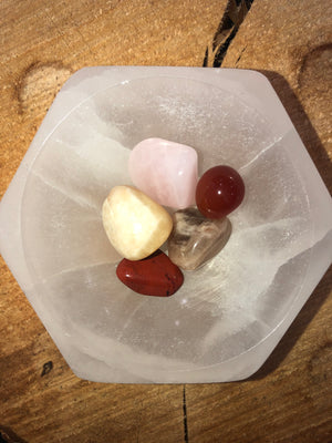 Selenite hex bowl and wellness packs