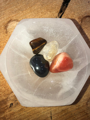 Selenite hex bowl and wellness packs