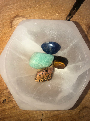 Selenite hex bowl and wellness packs