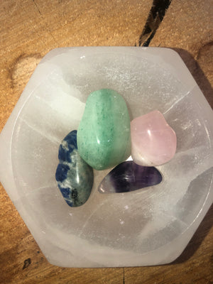 Selenite hex bowl and wellness packs