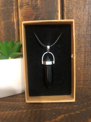 Obsidian and Clear Quartz Necklaces