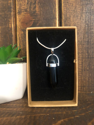 Obsidian and Clear Quartz Necklaces